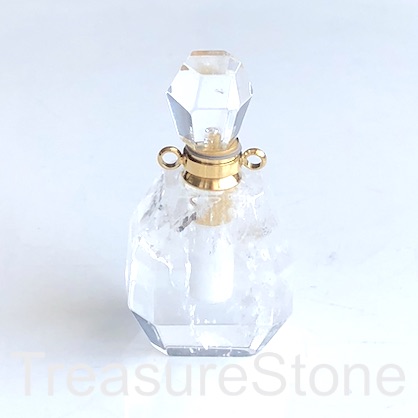 Pendant, clear crystal quartz,36mm perfume, essential oil bottle