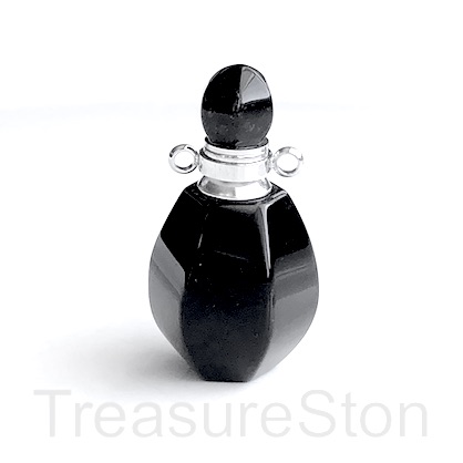 Pendant, black onyx 2. 17x30mm perfume, essential oil bottle. ea