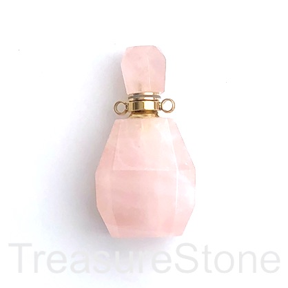 Pendant, rose quartz. 19x37mm perfume, essential oil bottle. ea