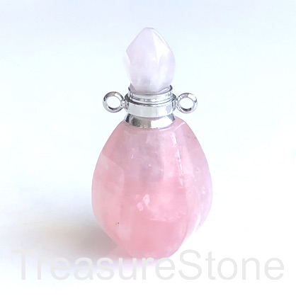 Pendant, rose quartz . 17x32mm perfume, essential oil bottle. ea