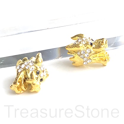 Bead, bright gold-finished, 10x12x16mm dragon head. each - Click Image to Close