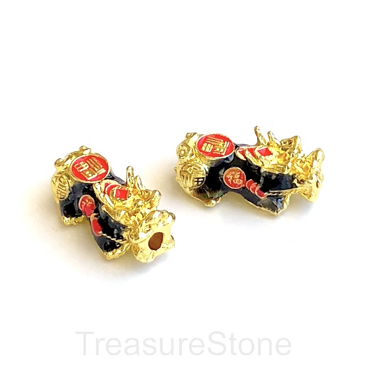 Bead, gold,black,red, 14x24mm pi xiu, chinese fortune,money. ea