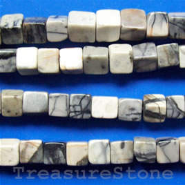 bead, picasso jasper, 7mm cube. 16-inch strand