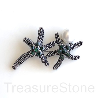 Pendant/Boucher pin, 27x48mm starfish, pearl. each