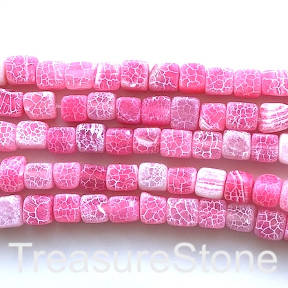 Bead, agate (dyed), pink, 7mm cube. 14.5-inch, 49pcs - Click Image to Close