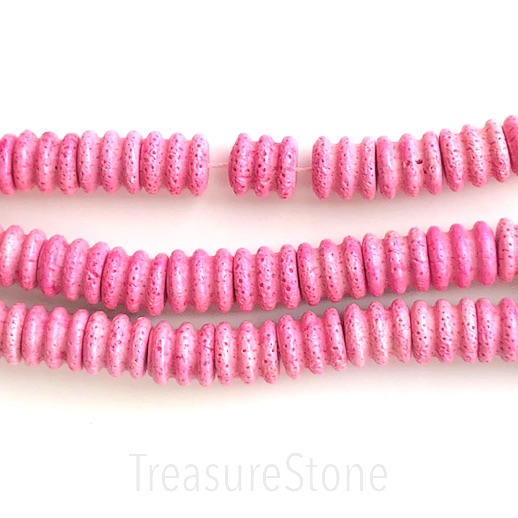 Bead, sponge coral, dyed, pink, 13mm ridged tube, 16",29pcs.
