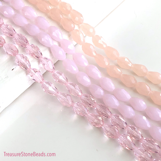 Bead, crystal, pink solid, 8x12mm faceted teardrop. 13", 28 - Click Image to Close