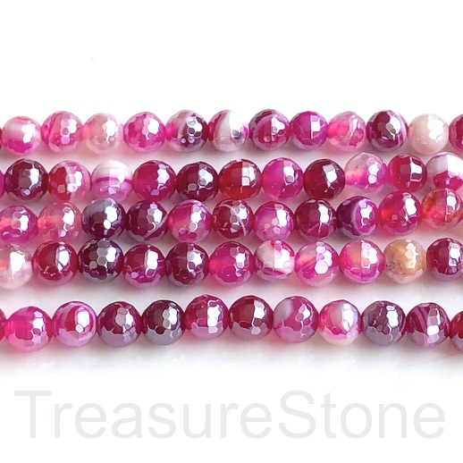 Bead,dyed pink line agate,6mm faceted round silver plated,14",62
