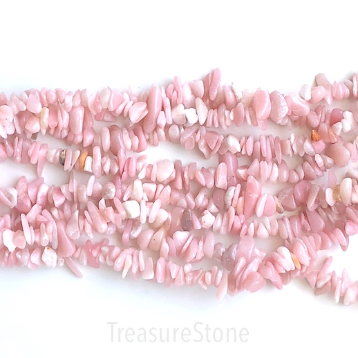 Bead, pink opal, around 6-10mm chips. 30-inch