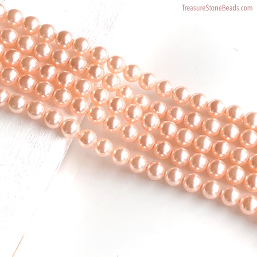 A Bead, pink pearl, shell, 8mm round. 15.5-inch strand, 49pcs