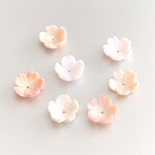 A Bead, button, pink shell, MOP, 12mm carved flower 4. each
