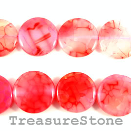 Bead, agate (dyed), pink, 27mm flat round. 14.5-inch - Click Image to Close