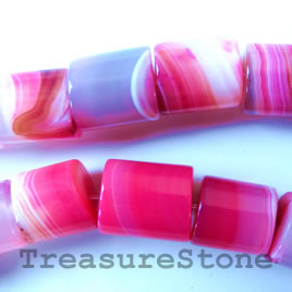Bead, pink agate(dyed), tube, about 15mm. 13.5-inch strand