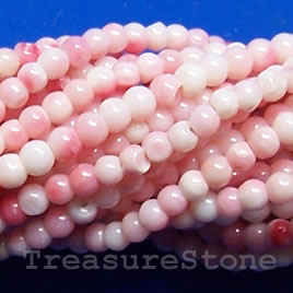 Bead, coral (dyed), pink, 3mm round, C grade. 15-inch strand.