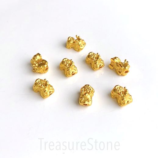Bead, gold, brass, 7x12mm pi xiu, chinese fortune,money. 2pcs - Click Image to Close