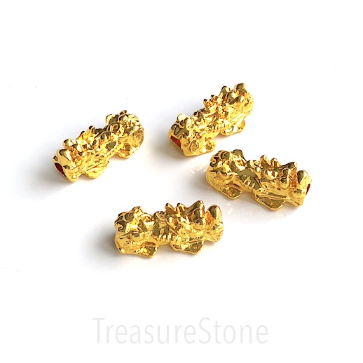 Bead, gold, 12x25mm pi xiu dragon, chinese fortune,money. ea