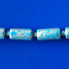 Bead, plated, silver+blue, 10x20mm tube. Pkg of 11.
