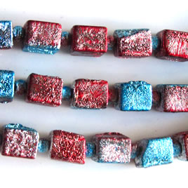 Bead, plated, blue+red, 6x7mm. Pkg of 23.