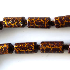 Bead, plated, brown+gold, 10x20mm tube. Pkg of 11.