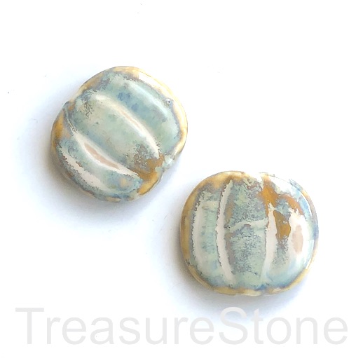Bead, porcelain, 30x26mm flat pumpkin, turquoise. Each - Click Image to Close