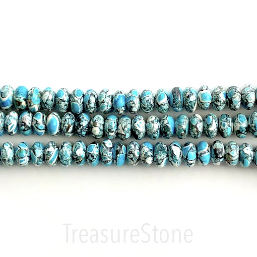 Bead, processed turquoise, blue, 6x11mm rondelle. 15.5", 65pcs