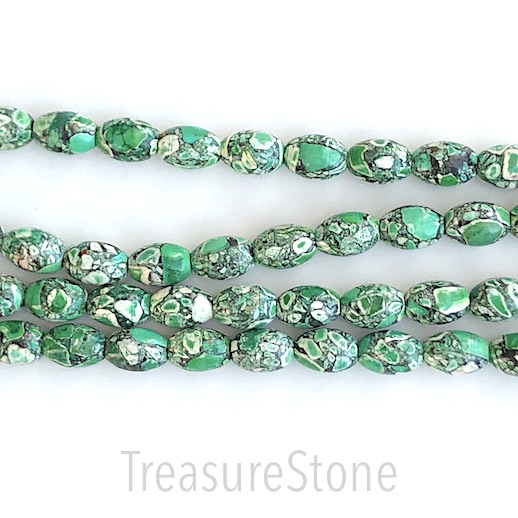 Bead, processed turquoise, green, 8x12mm rice. 16", 33pcs