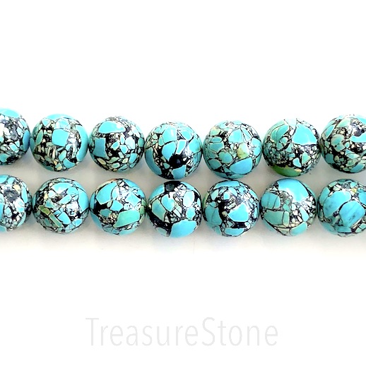 Bead, processed turquoise, blue, 20mm round. 16", 22pcs