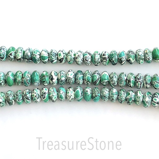 Bead, processed turquoise, green, 6x11mm rondelle. 15.5", 65pcs