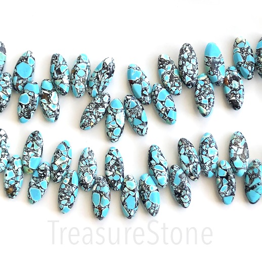 Bead, processed turquoise, blue,13x18mm top-drilled.15.5", 41pcs - Click Image to Close