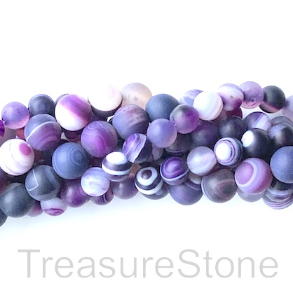 Bead, agate, dyed, purple, 8mm round, frosted, matte. 15", 46pcs
