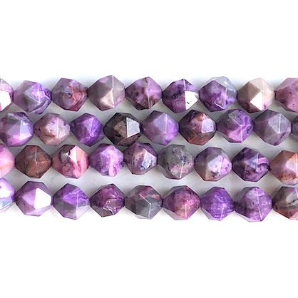 Bead, crazy lace agate,purple, dyed,7x8mm, star cut,15.5 inch,47