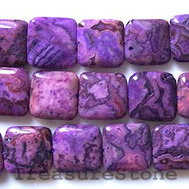 Bead, crazy lace agate (dyed), 15mm flat square, 15.5 inch.