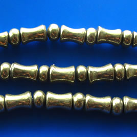 Bead, pyrite, 8x12mm bamboo & 6x8mm rondelle. 15.5-inch strand.