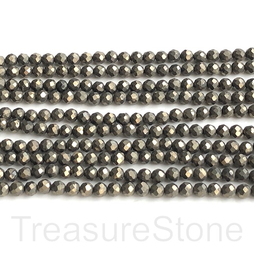 Bead, pyrite, 3-4mm faceted round. 15.5 inch, 108pcs