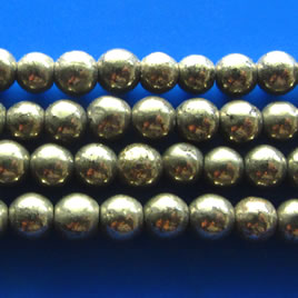 Bead, pyrite, about 3mm round. 16 inch strand.