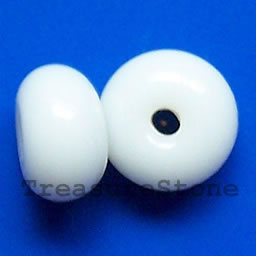 Bead, lampworked glass, white, 10x7mm rondelle. Pkg of 10.