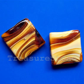 Bead, lampworked glass, 17x20x6mm square. Pkg of 4.