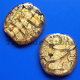 Bead, lampworked glass, gold foil, 19x3mm. Pkg of 3.