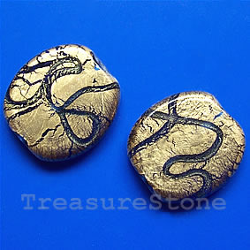 Bead, lampworked glass, gold foil, 19x3mm. Pkg of 3.