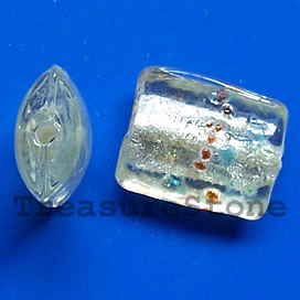 Bead, lampworked glass, silver foil, 15x18x8mm. Pkg of 6.