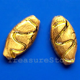 Bead, lampworked glass, gold foil, 9x18x3mm. Pkg of 4.