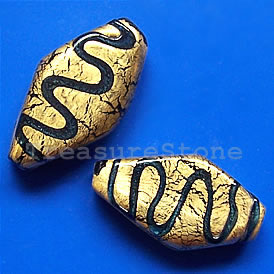 Bead, lampworked glass, gold foil, 15x27x6mm. Pkg of 2.