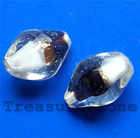 Bead, lampworked glass, back + white, 11x16mm. Pkg of 8.