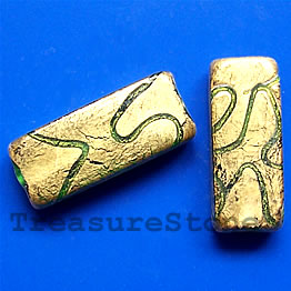 Bead, lampworked, gold foil, 6x11x29mm rectangle. Pkg of 3