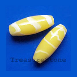 Bead, lampworked glass, yellow, 8x20mm oval. Pkg of 4