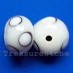 Bead, lampworked glass, white, 11x8mm rondelle. Pkg of 5