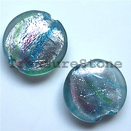 bead, lampworked glass, 19x7mm puffed round. Pkg of 6.