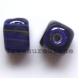 Bead, lampworked glass, blue, 8x10mm rectangle. Pkg of 8.