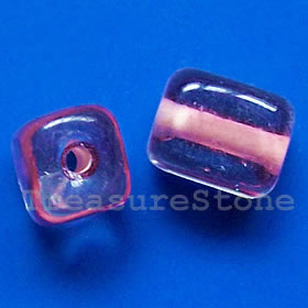 Bead, lampworked glass, pink, 8x10mm rectangle. Pkg of 10.