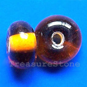 Bead, lampworked glass, amber, 12x7mm rondelle. Pkg of 8
